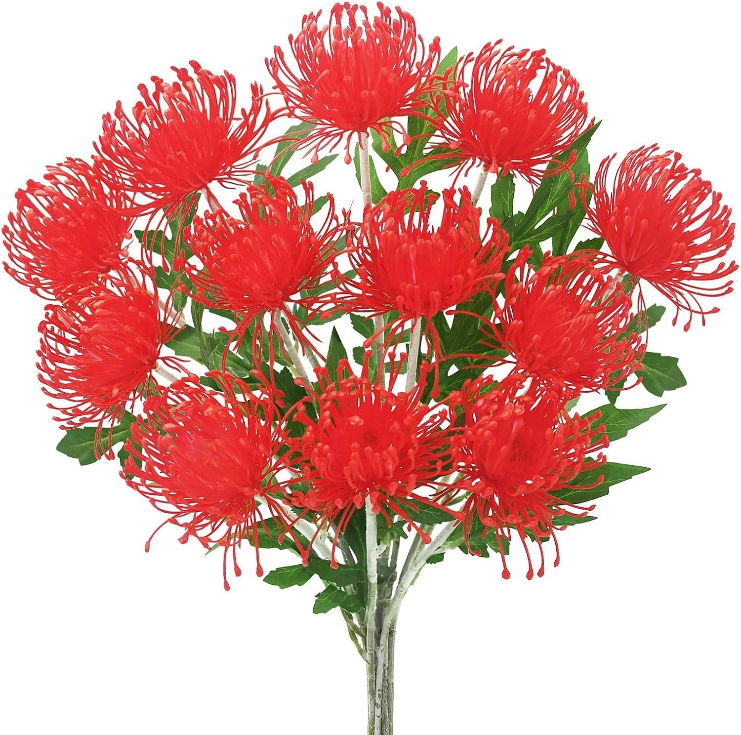 27.6" Tropical Flowers Artificial with 3 Heads Long Stem 4 PCS Fake Mums | Orange Flowers Artificial Plastic Protea Spider Mum Arrangement for Table Centerpieces Home Kitchen Office Bathroom Decor