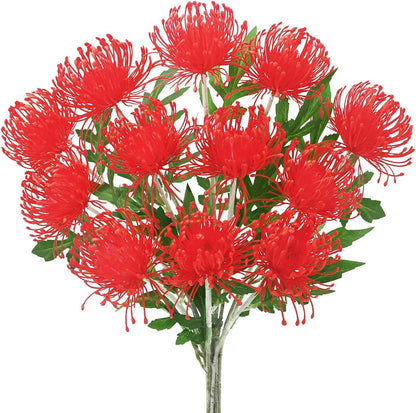 27.6" Tropical Flowers Artificial with 3 Heads Long Stem 4 PCS Fake Mums | Orange Flowers Artificial Plastic Protea Spider Mum Arrangement for Table Centerpieces Home Kitchen Office Bathroom Decor