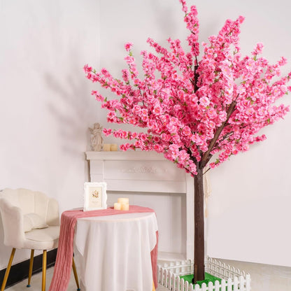 7FT Artificial Cherry Blossom Tree - Pink Flowers Indoor/Outdoor Decor for Wedding Party Home Christmas - Handmade Faux Tree with Wood Trunk