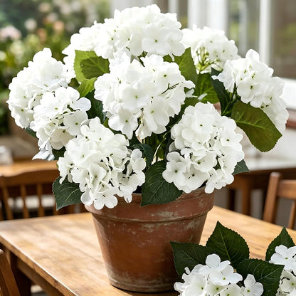 4 Pcs Hydrangea Artificial Flowers Outdoor Silk Bouquets, White UV Resistant Faux Hydrangeas Flowers for Table Vase Centerpieces Outside Party Wedding Porch Patio Planter Home Indoor Outdoor Decor