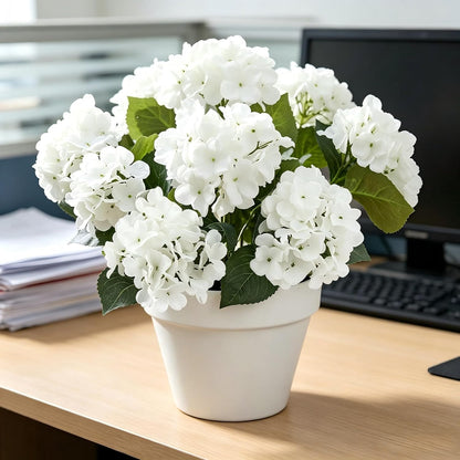 4 Pcs Hydrangea Artificial Flowers Outdoor Silk Bouquets, White UV Resistant Faux Hydrangeas Flowers for Table Vase Centerpieces Outside Party Wedding Porch Patio Planter Home Indoor Outdoor Decor