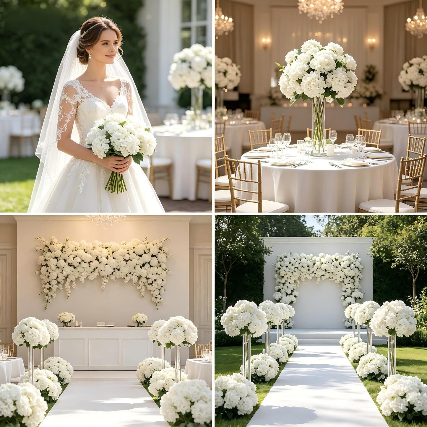 4 Pcs Hydrangea Artificial Flowers Outdoor Silk Bouquets, White UV Resistant Faux Hydrangeas Flowers for Table Vase Centerpieces Outside Party Wedding Porch Patio Planter Home Indoor Outdoor Decor