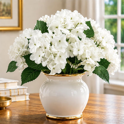 4 Pcs Hydrangea Artificial Flowers Outdoor Silk Bouquets, White UV Resistant Faux Hydrangeas Flowers for Table Vase Centerpieces Outside Party Wedding Porch Patio Planter Home Indoor Outdoor Decor