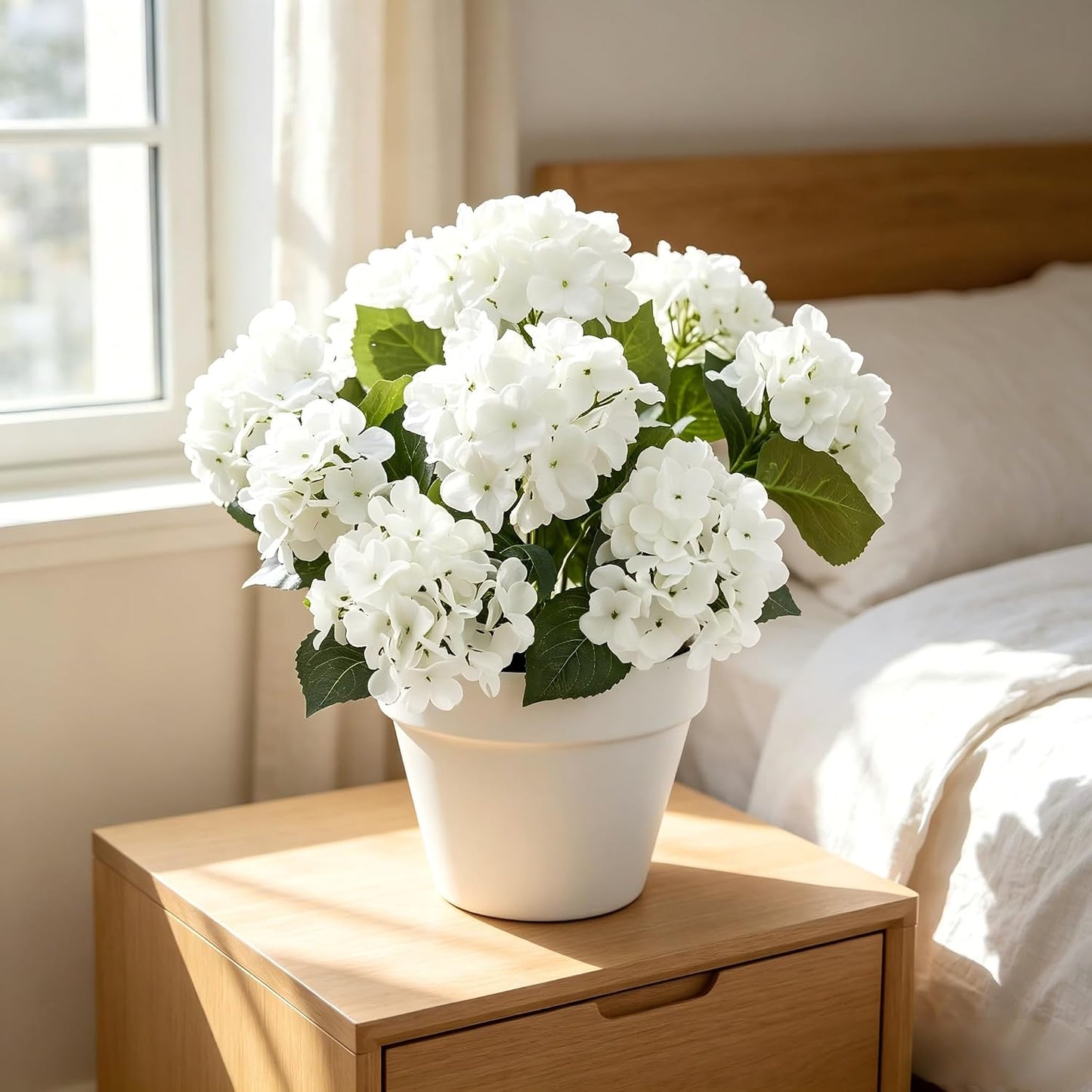 4 Pcs Hydrangea Artificial Flowers Outdoor Silk Bouquets, White UV Resistant Faux Hydrangeas Flowers for Table Vase Centerpieces Outside Party Wedding Porch Patio Planter Home Indoor Outdoor Decor