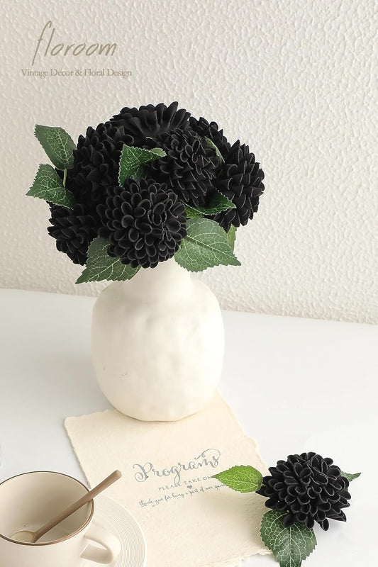 Artificial Dahlia Flowers 25pcs Real Looking Ivory Foam Fake Roses with Stems for DIY Wedding Bouquets White Bridal Shower Centerpieces Floral Arrangements Party Tables Home Decoration