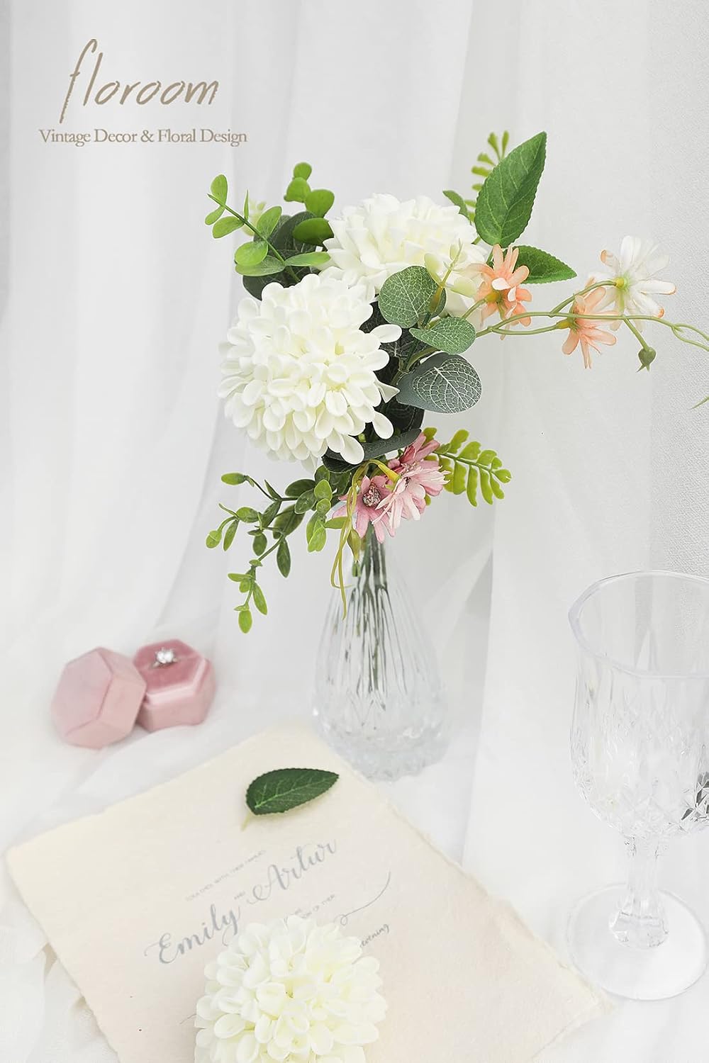 Artificial Dahlia Flowers 25pcs Real Looking Ivory Foam Fake Roses with Stems for DIY Wedding Bouquets White Bridal Shower Centerpieces Floral Arrangements Party Tables Home Decoration
