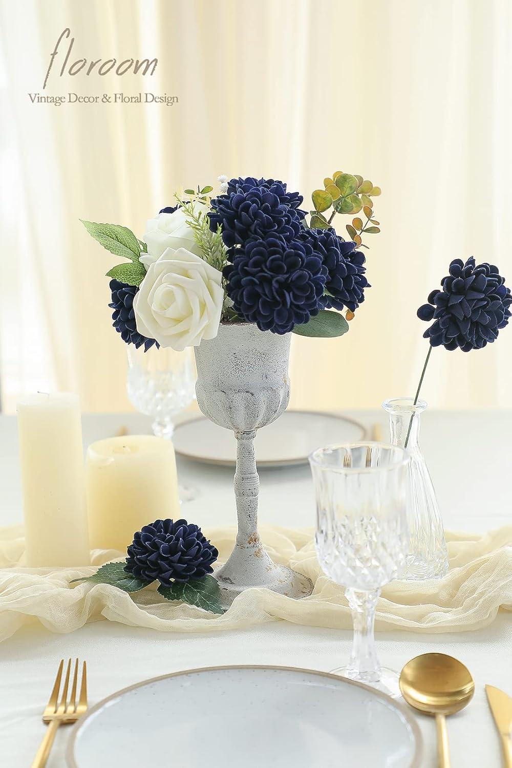 Artificial Dahlia Flowers 25pcs Real Looking Ivory Foam Fake Roses with Stems for DIY Wedding Bouquets White Bridal Shower Centerpieces Floral Arrangements Party Tables Home Decoration