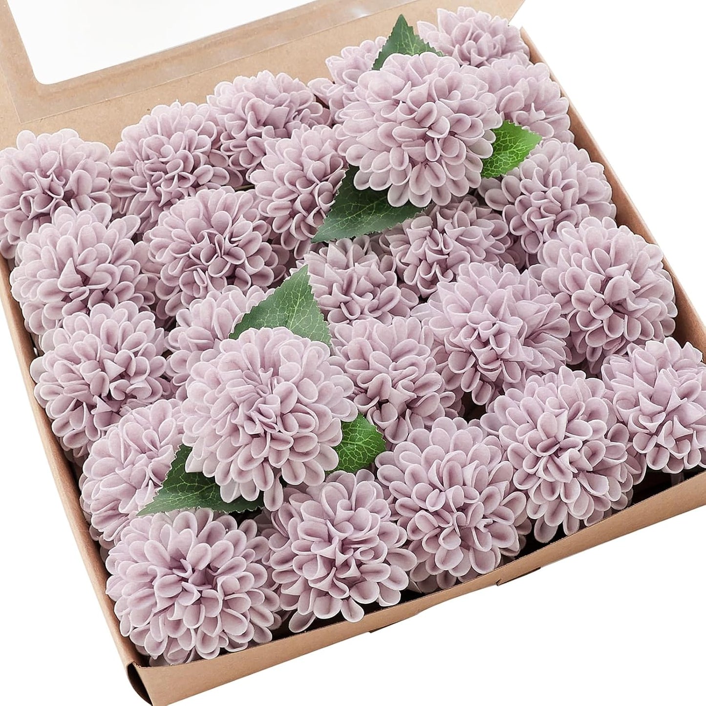 Artificial Dahlia Flowers 25pcs Real Looking Ivory Foam Fake Roses with Stems for DIY Wedding Bouquets White Bridal Shower Centerpieces Floral Arrangements Party Tables Home Decoration