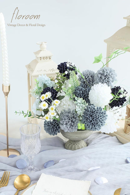 Artificial Dahlia Flowers 25pcs Real Looking Ivory Foam Fake Roses with Stems for DIY Wedding Bouquets White Bridal Shower Centerpieces Floral Arrangements Party Tables Home Decoration