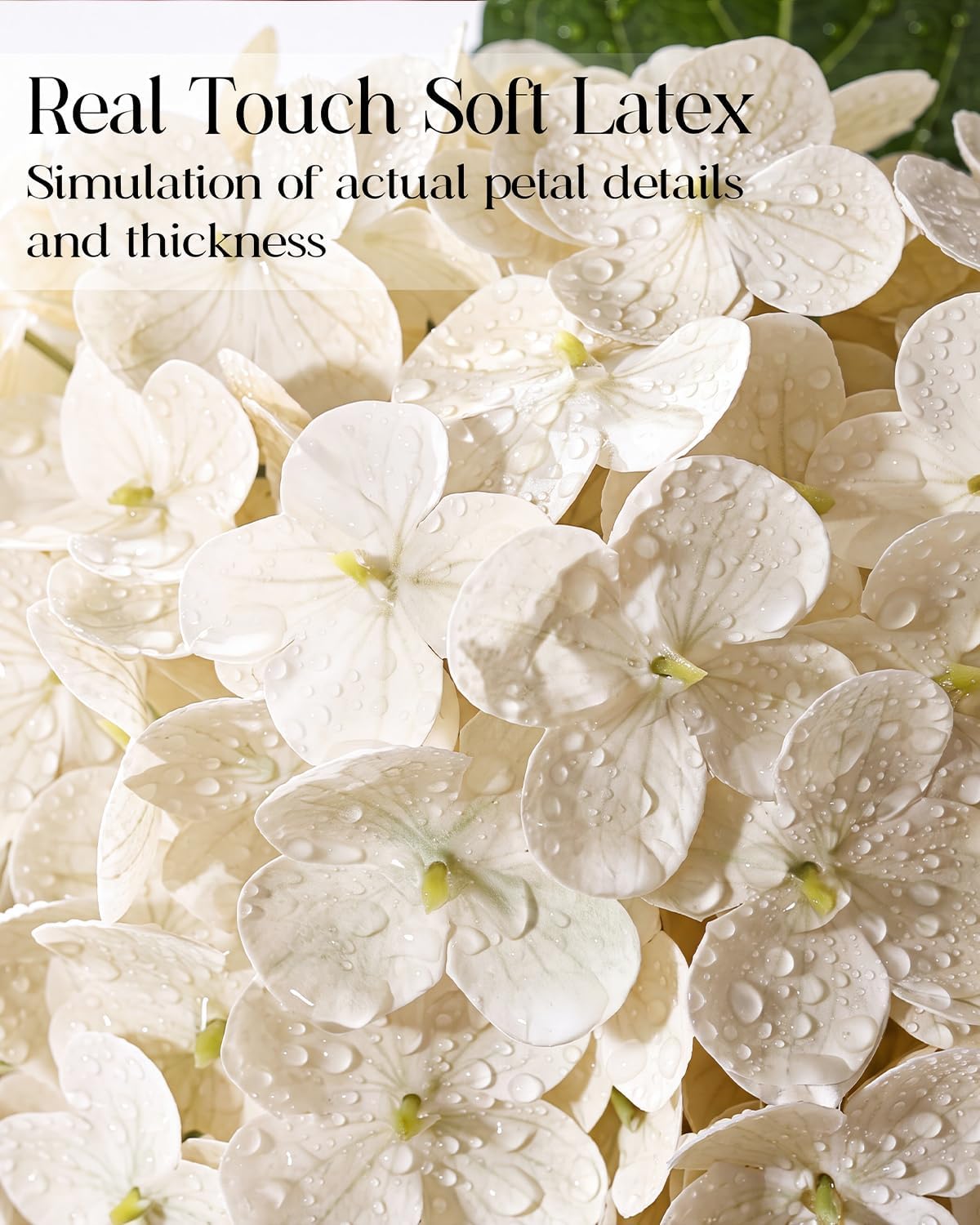 Hydrangea Artificial Flowers with Vase, Real Touch Latex, White
