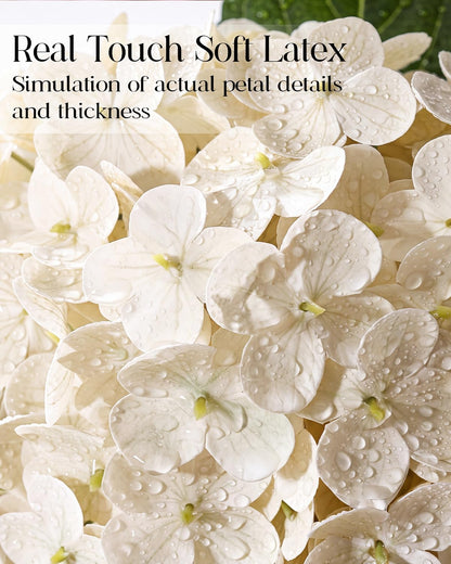 Hydrangea Artificial Flowers with Vase, Real Touch Latex, White