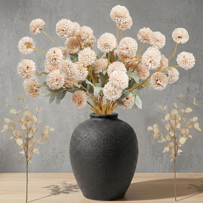 Hydrangea Artificial Flowers with Vase, Real Touch Latex, White