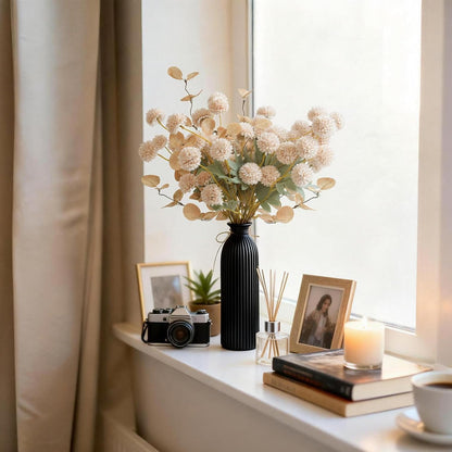 Hydrangea Artificial Flowers with Vase, Real Touch Latex, White