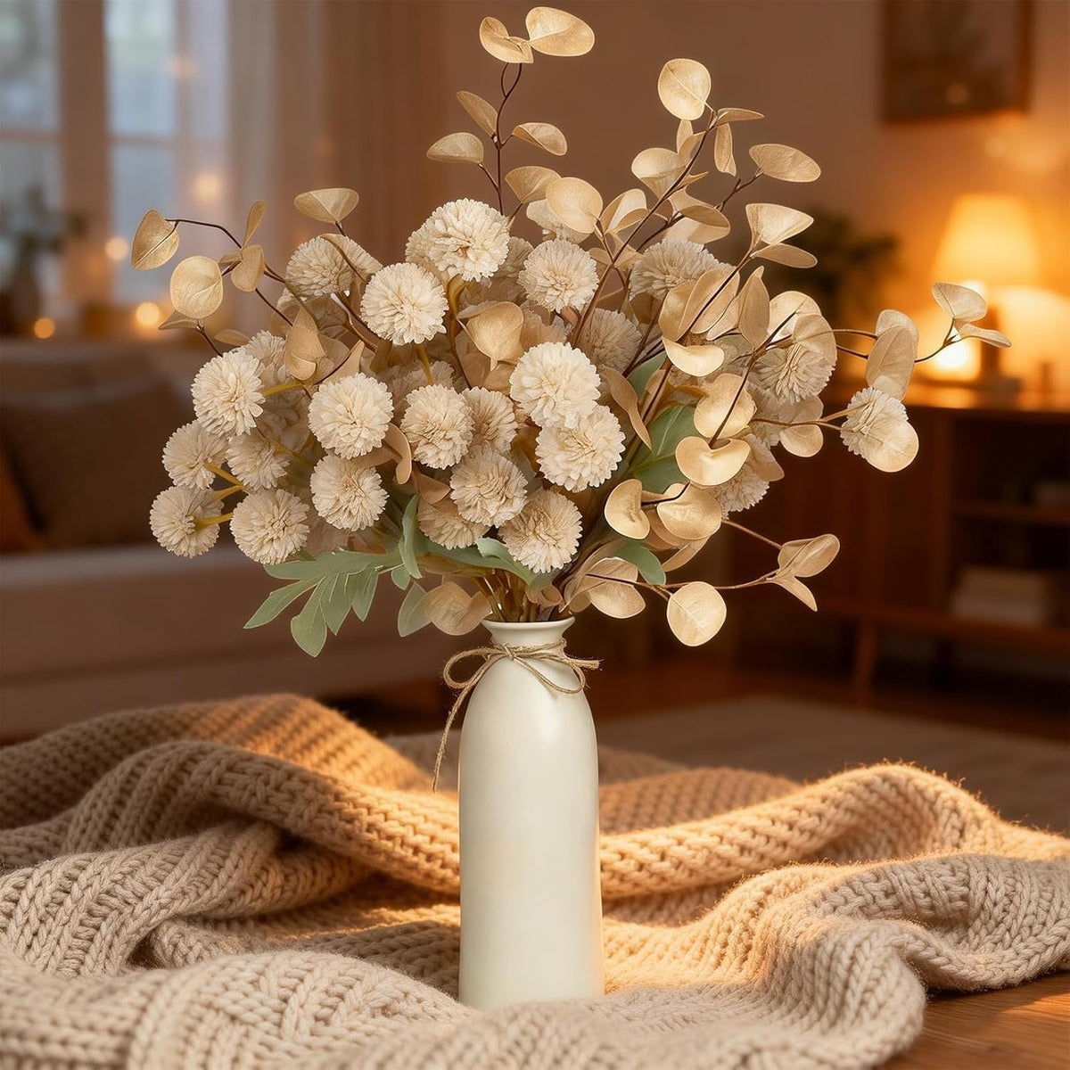 Hydrangea Artificial Flowers with Vase, Real Touch Latex, White