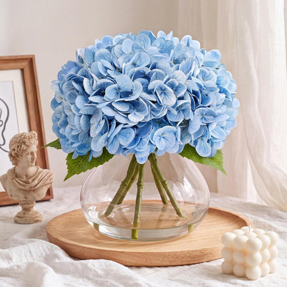 Hydrangea Artificial Flowers with Vase, Real Touch Latex, White