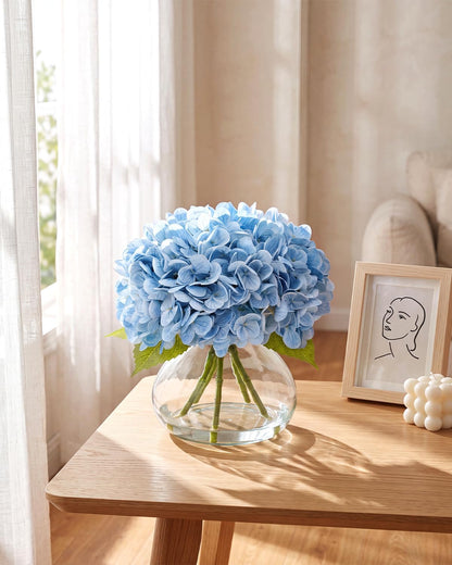 Hydrangea Artificial Flowers with Vase, Real Touch Latex, White