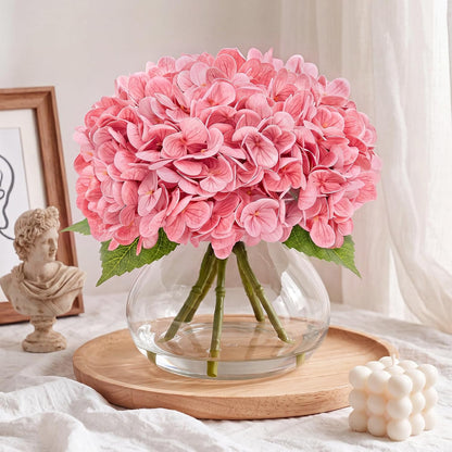 Hydrangea Artificial Flowers with Vase, Real Touch Latex, White