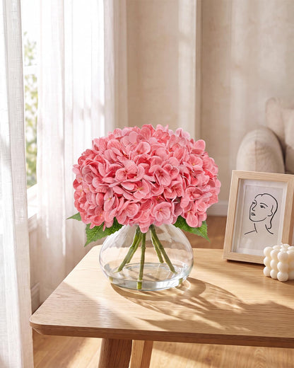 Hydrangea Artificial Flowers with Vase, Real Touch Latex, White