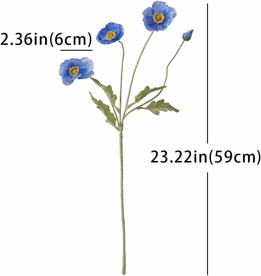 Artificial Flowers 6 Stems Poppy Silk Bouquet,for Wedding, Home, Party Decoration,Table Centerpiece Arrangement(Blue)