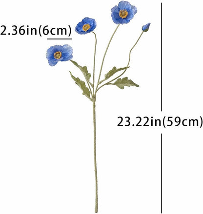 Artificial Flowers 6 Stems Poppy Silk Bouquet,for Wedding, Home, Party Decoration,Table Centerpiece Arrangement(Blue)