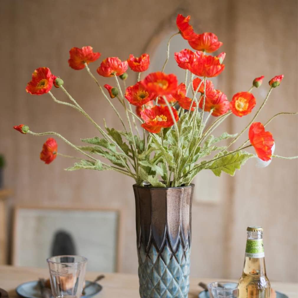 Artificial Flowers 6 Stems Poppy Silk Bouquet,for Wedding, Home, Party Decoration,Table Centerpiece Arrangement(Blue)