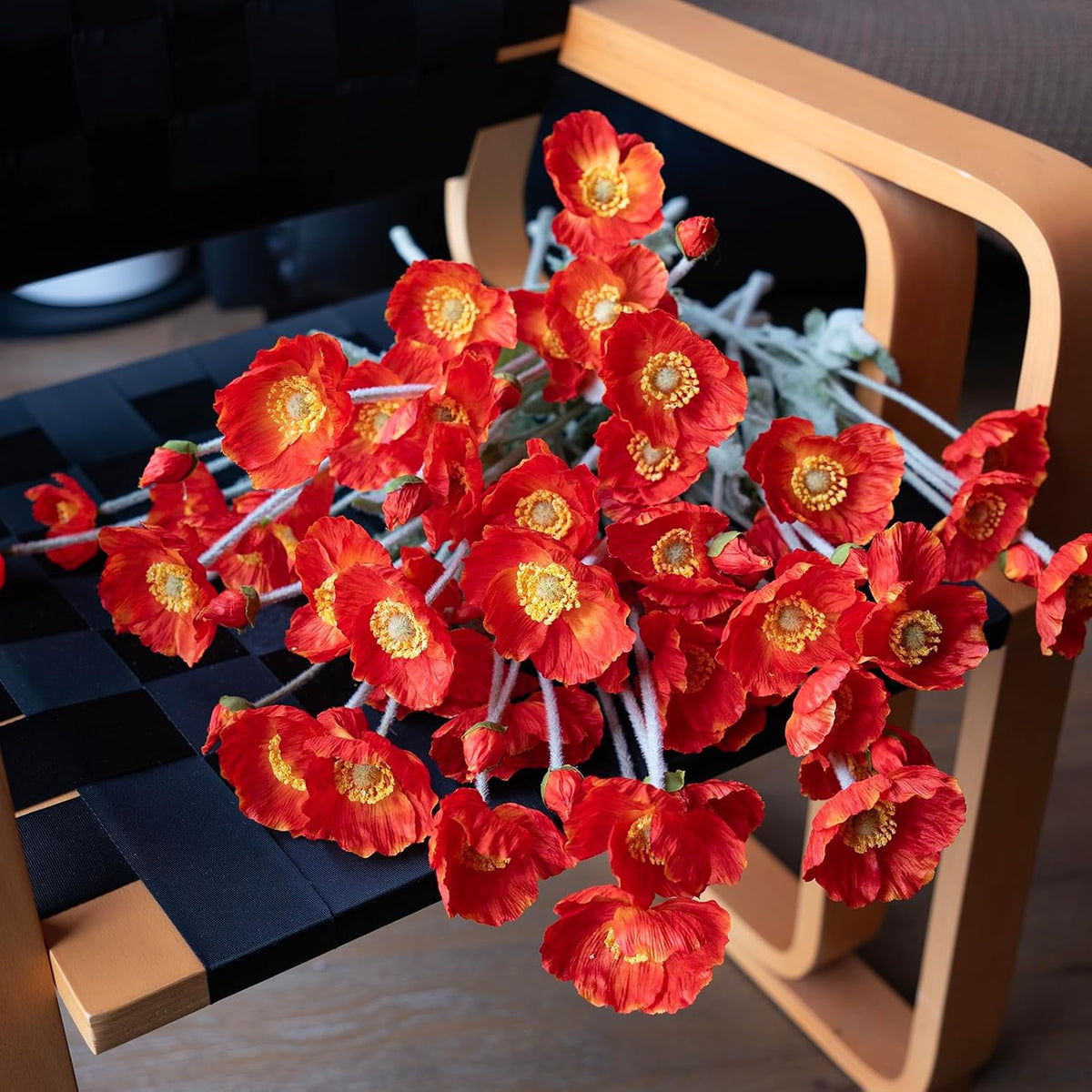 Artificial Flowers 6 Stems Poppy Silk Bouquet,for Wedding, Home, Party Decoration,Table Centerpiece Arrangement(Blue)