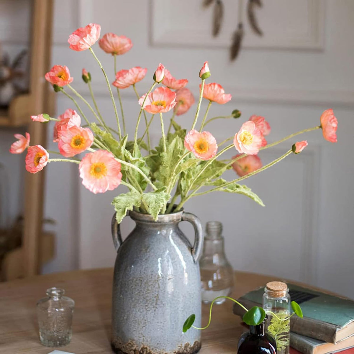 Artificial Flowers 6 Stems Poppy Silk Bouquet,for Wedding, Home, Party Decoration,Table Centerpiece Arrangement(Blue)