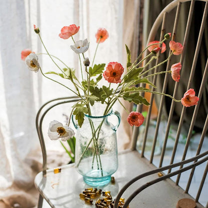 Artificial Flowers 6 Stems Poppy Silk Bouquet,for Wedding, Home, Party Decoration,Table Centerpiece Arrangement(Blue)