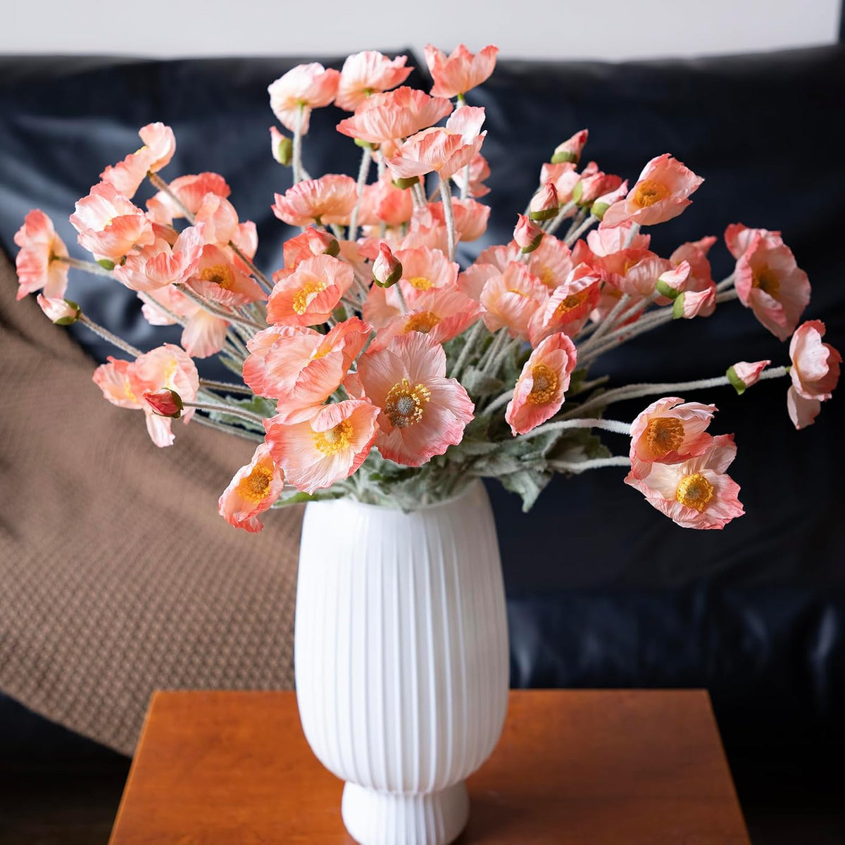 Artificial Flowers 6 Stems Poppy Silk Bouquet,for Wedding, Home, Party Decoration,Table Centerpiece Arrangement(Blue)