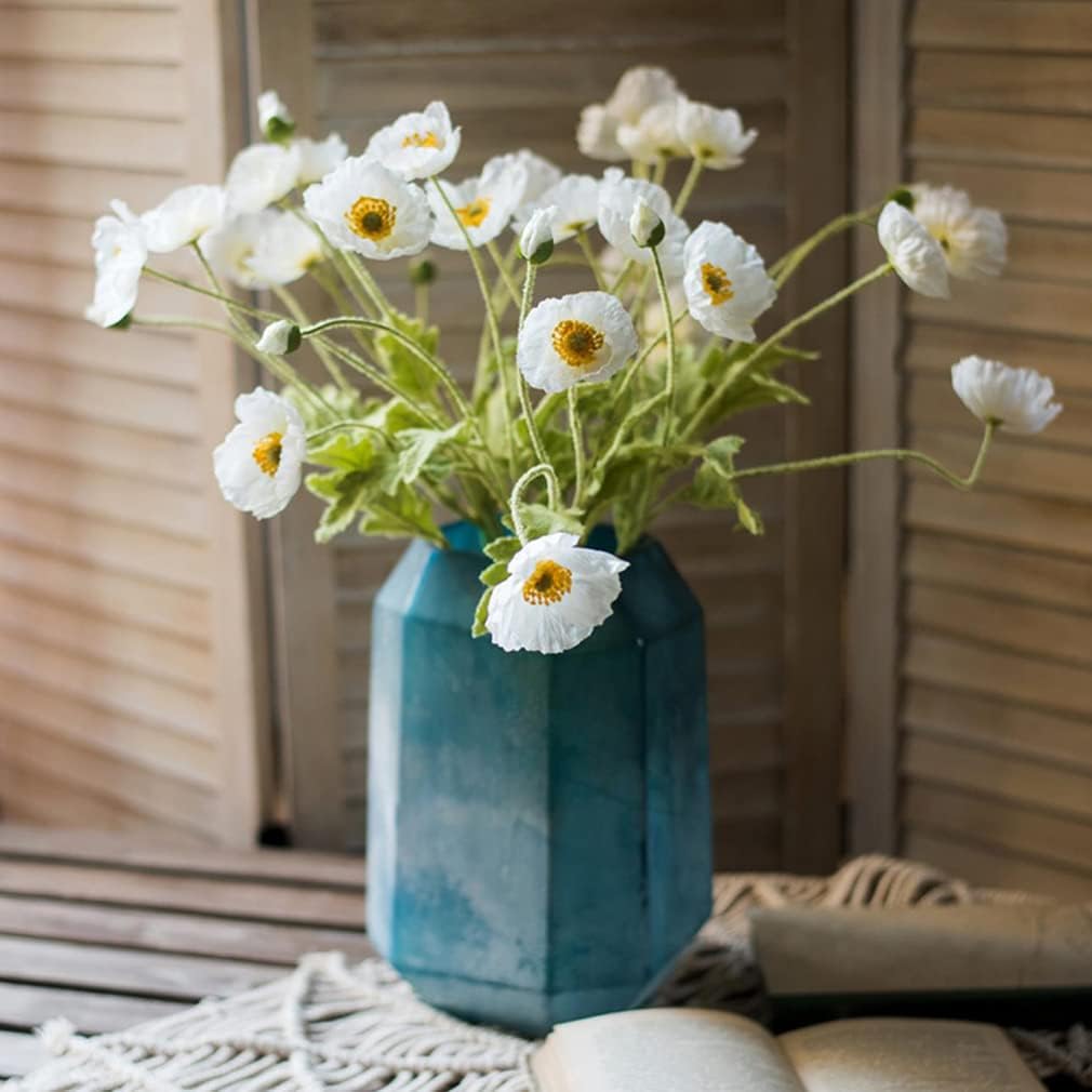 Artificial Flowers 6 Stems Poppy Silk Bouquet,for Wedding, Home, Party Decoration,Table Centerpiece Arrangement(Blue)
