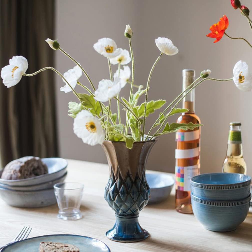 Artificial Flowers 6 Stems Poppy Silk Bouquet,for Wedding, Home, Party Decoration,Table Centerpiece Arrangement(Blue)