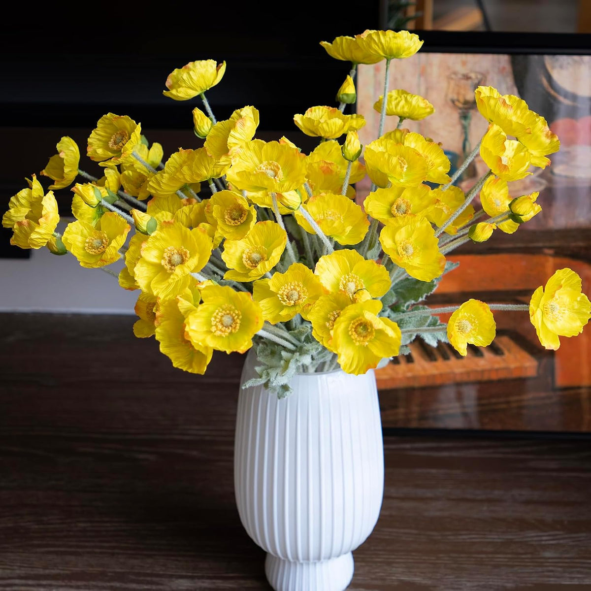 Artificial Flowers 6 Stems Poppy Silk Bouquet,for Wedding, Home, Party Decoration,Table Centerpiece Arrangement(Blue)