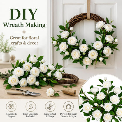 6 Pcs Artificial Gardenia Flowers 4 Heads Fake Gardenia Branches with Stems | Realistic White Faux Gardenia Flowers for Wedding, Centerpiece Decoration,Party, Home & Office Decoration