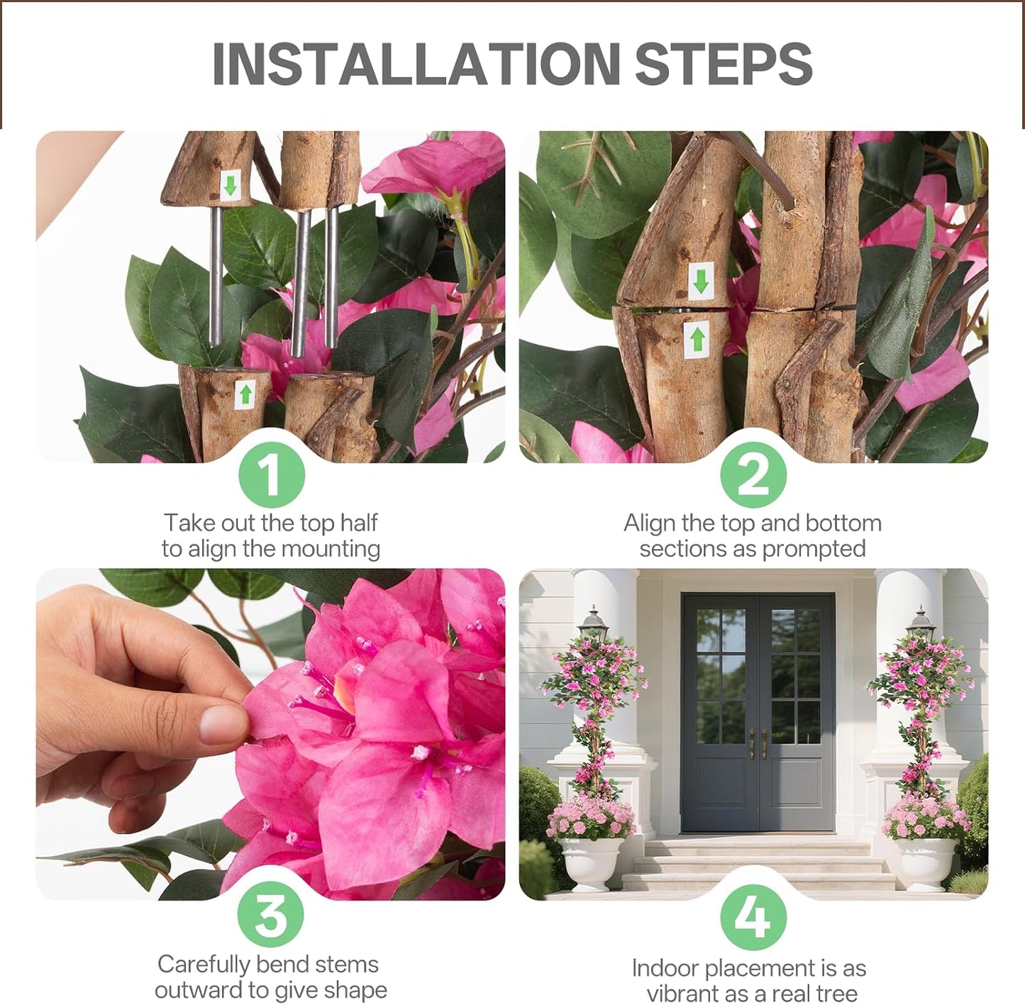 3FT Artificial Bougainvillea Tree with Lush Pink Flowers, Faux Potted Fake Plant, UV Resistant Artificial Tree for Indoor Outdoor Home Decor, Living Room, Office, Patio, Porch