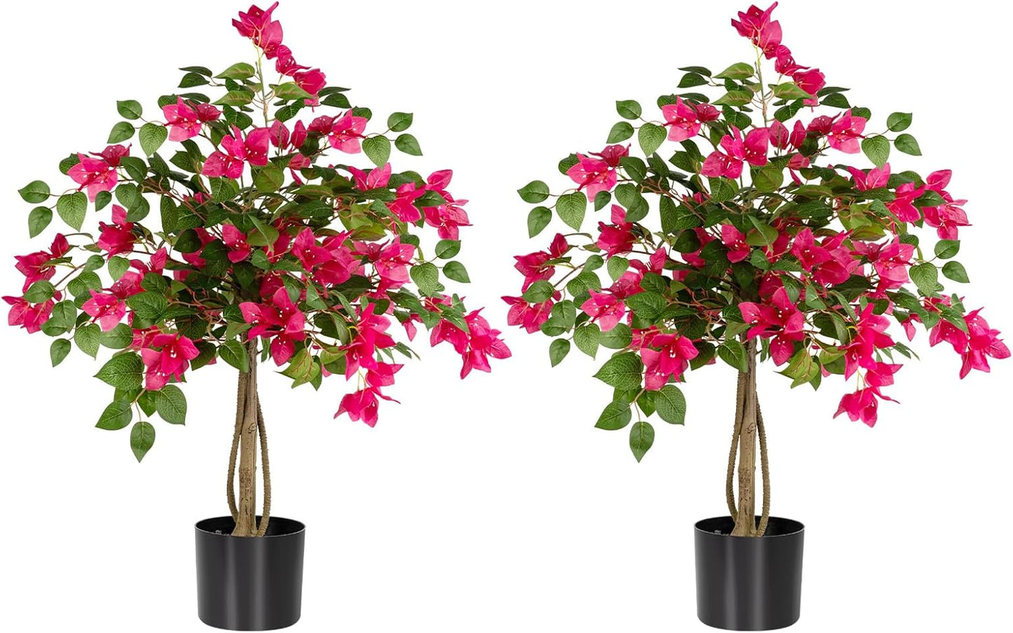 3FT Artificial Bougainvillea Tree with Lush Pink Flowers, Faux Potted Fake Plant, UV Resistant Artificial Tree for Indoor Outdoor Home Decor, Living Room, Office, Patio, Porch