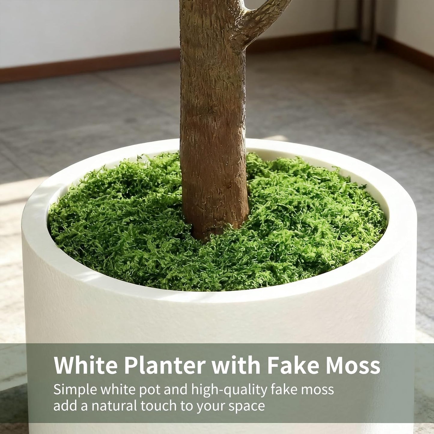 6FT Artificial Fiddle Leaf Fig Tree with White Planter & Fake Moss, Realistic Faux Ficus Lyrata Floor Plant for Indoor Home Office Decor, Housewarming Gift