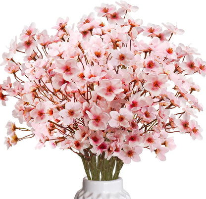 obbsie 24Pcs Artificial Cherry Blossom Flower, Faux Silk Peach Blossom Branches Fake Plum Blossom Flowers Stems Arrangements for DIY Home Wedding Table Centerpieces Vase Decor