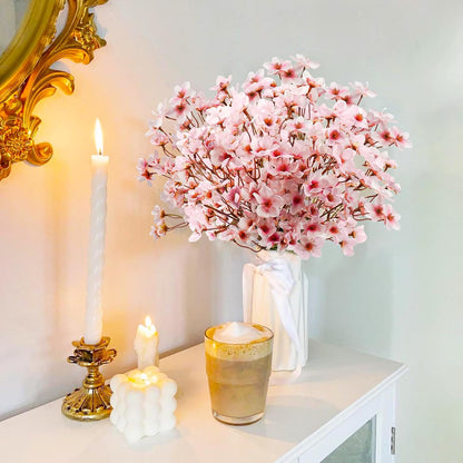obbsie 24Pcs Artificial Cherry Blossom Flower, Faux Silk Peach Blossom Branches Fake Plum Blossom Flowers Stems Arrangements for DIY Home Wedding Table Centerpieces Vase Decor