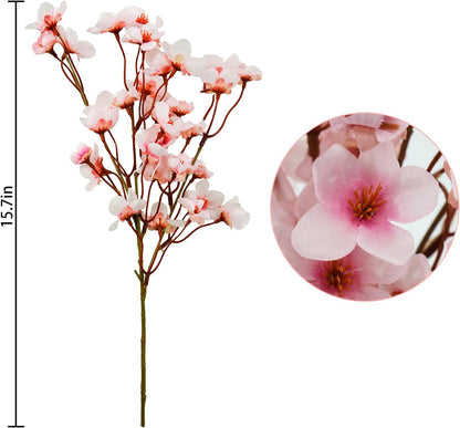 obbsie 24Pcs Artificial Cherry Blossom Flower, Faux Silk Peach Blossom Branches Fake Plum Blossom Flowers Stems Arrangements for DIY Home Wedding Table Centerpieces Vase Decor