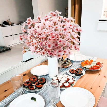 obbsie 24Pcs Artificial Cherry Blossom Flower, Faux Silk Peach Blossom Branches Fake Plum Blossom Flowers Stems Arrangements for DIY Home Wedding Table Centerpieces Vase Decor