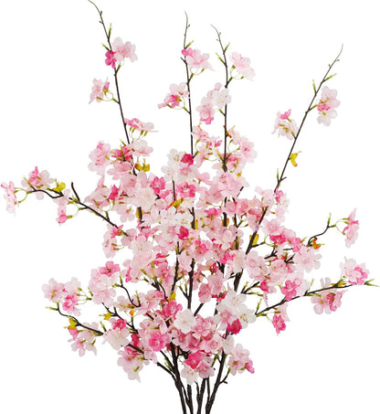 obbsie 24Pcs Artificial Cherry Blossom Flower, Faux Silk Peach Blossom Branches Fake Plum Blossom Flowers Stems Arrangements for DIY Home Wedding Table Centerpieces Vase Decor