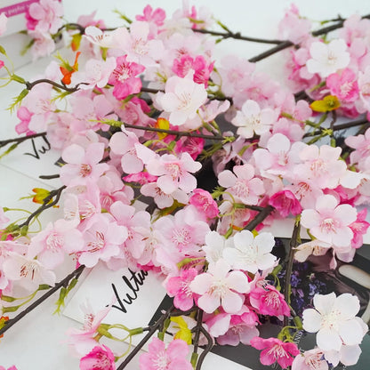 obbsie 24Pcs Artificial Cherry Blossom Flower, Faux Silk Peach Blossom Branches Fake Plum Blossom Flowers Stems Arrangements for DIY Home Wedding Table Centerpieces Vase Decor