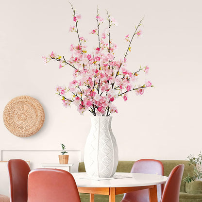 obbsie 24Pcs Artificial Cherry Blossom Flower, Faux Silk Peach Blossom Branches Fake Plum Blossom Flowers Stems Arrangements for DIY Home Wedding Table Centerpieces Vase Decor