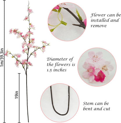 obbsie 24Pcs Artificial Cherry Blossom Flower, Faux Silk Peach Blossom Branches Fake Plum Blossom Flowers Stems Arrangements for DIY Home Wedding Table Centerpieces Vase Decor