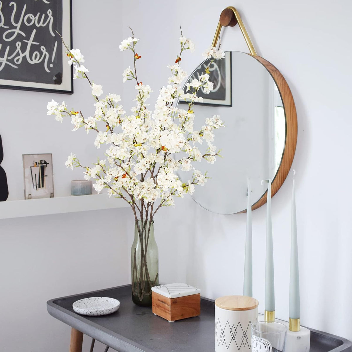 obbsie 24Pcs Artificial Cherry Blossom Flower, Faux Silk Peach Blossom Branches Fake Plum Blossom Flowers Stems Arrangements for DIY Home Wedding Table Centerpieces Vase Decor