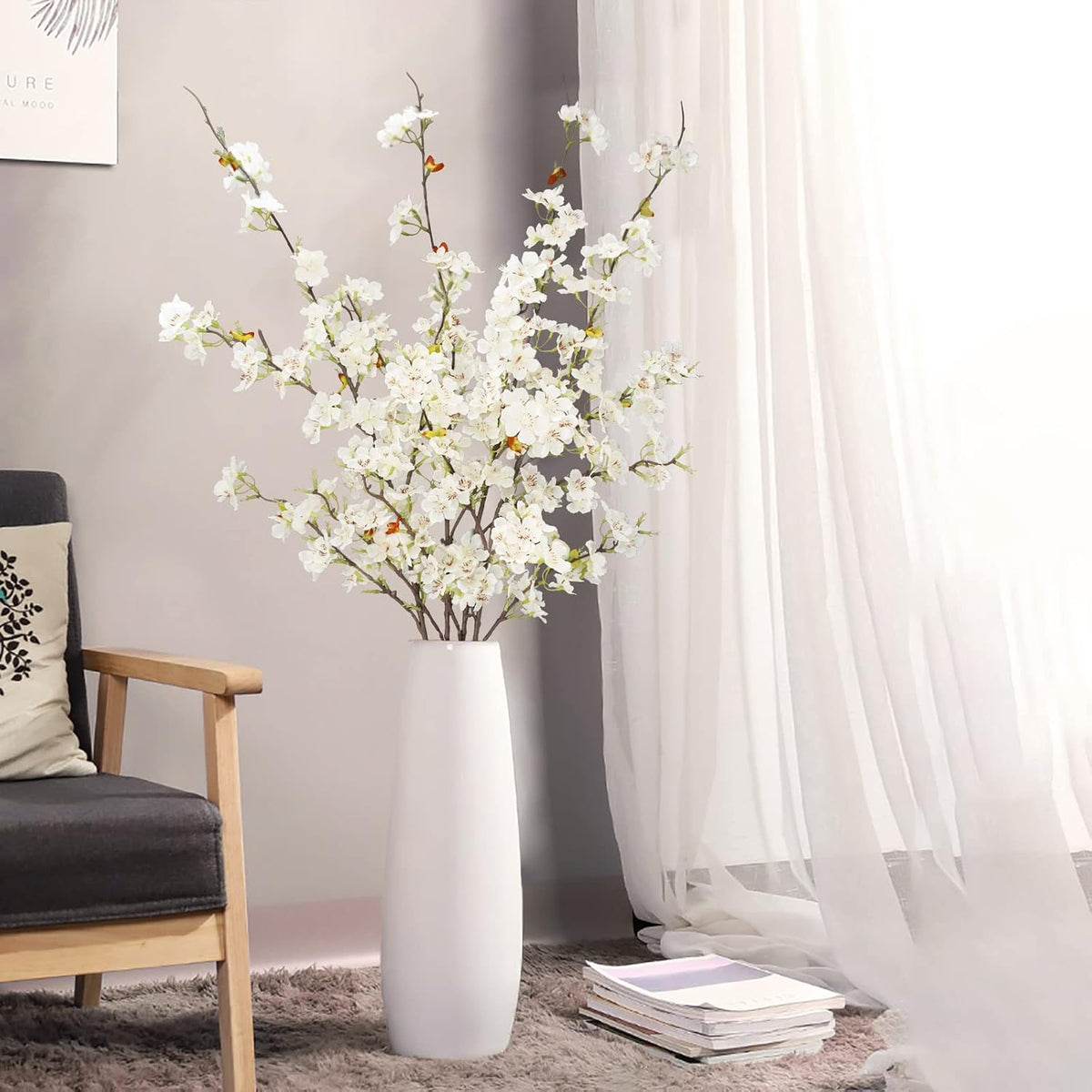 obbsie 24Pcs Artificial Cherry Blossom Flower, Faux Silk Peach Blossom Branches Fake Plum Blossom Flowers Stems Arrangements for DIY Home Wedding Table Centerpieces Vase Decor