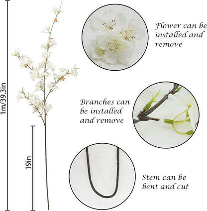 obbsie 24Pcs Artificial Cherry Blossom Flower, Faux Silk Peach Blossom Branches Fake Plum Blossom Flowers Stems Arrangements for DIY Home Wedding Table Centerpieces Vase Decor
