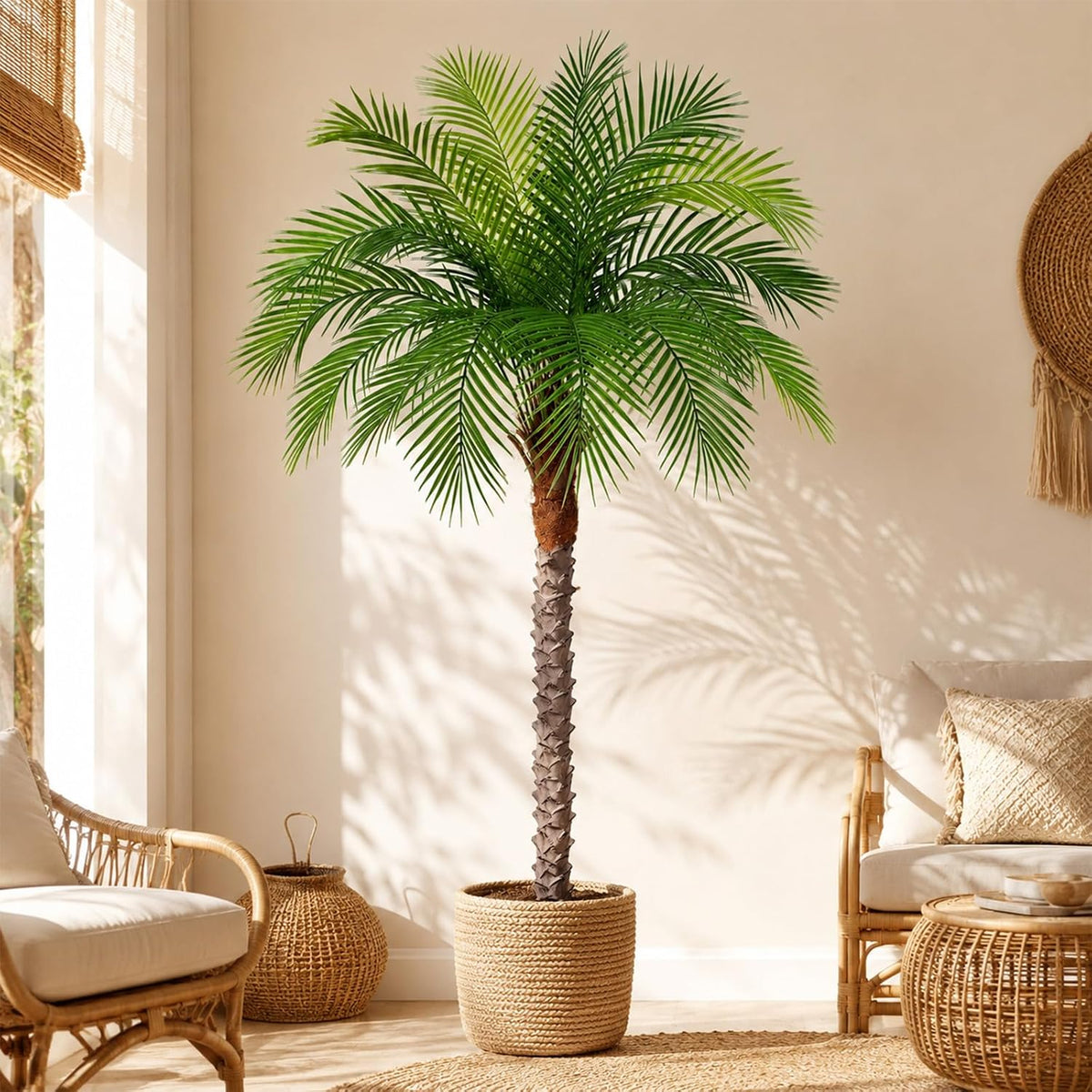 5ft Artificial Phoenix Palm Tree, Faux Coconut Silk Tropical Fake Palm Plant for Indoor Outdoor Home Office Patio Bathroom Pool Coastal Decor