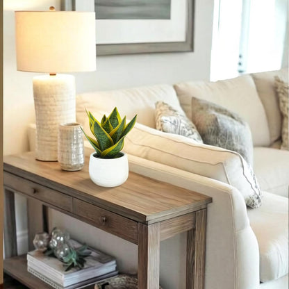 8" Fake Snake Plant& Faux Agave in White Ceramic Potot | | Pet-Friendly Low-Light Sansevieria Greenery, Real Touch Small Fake Plant for Home Office Desk, Bookshelf, Bathroom Decor