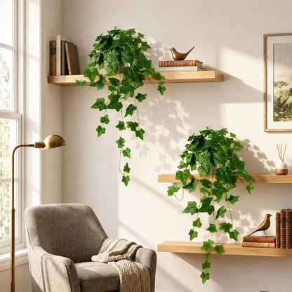 2 Pack Fake Hanging Plants with Pots, Artificial Ivy Vines Decor